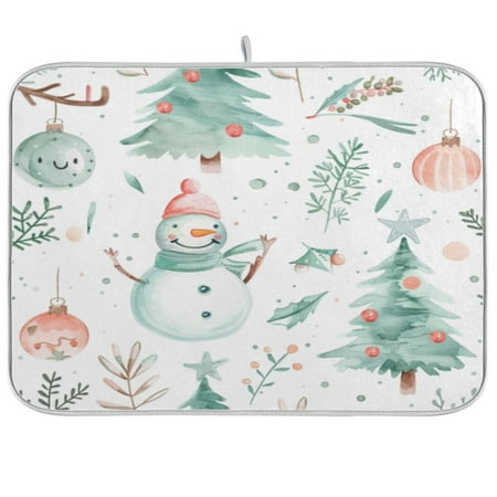 

Kitchen Drying Mat 18x24In Drying Dish Mat Dish Drying Mats Kitchen Countertop Multi-Function Drain Drying Mat Kitchen Table Colorful Cartoon Snowman