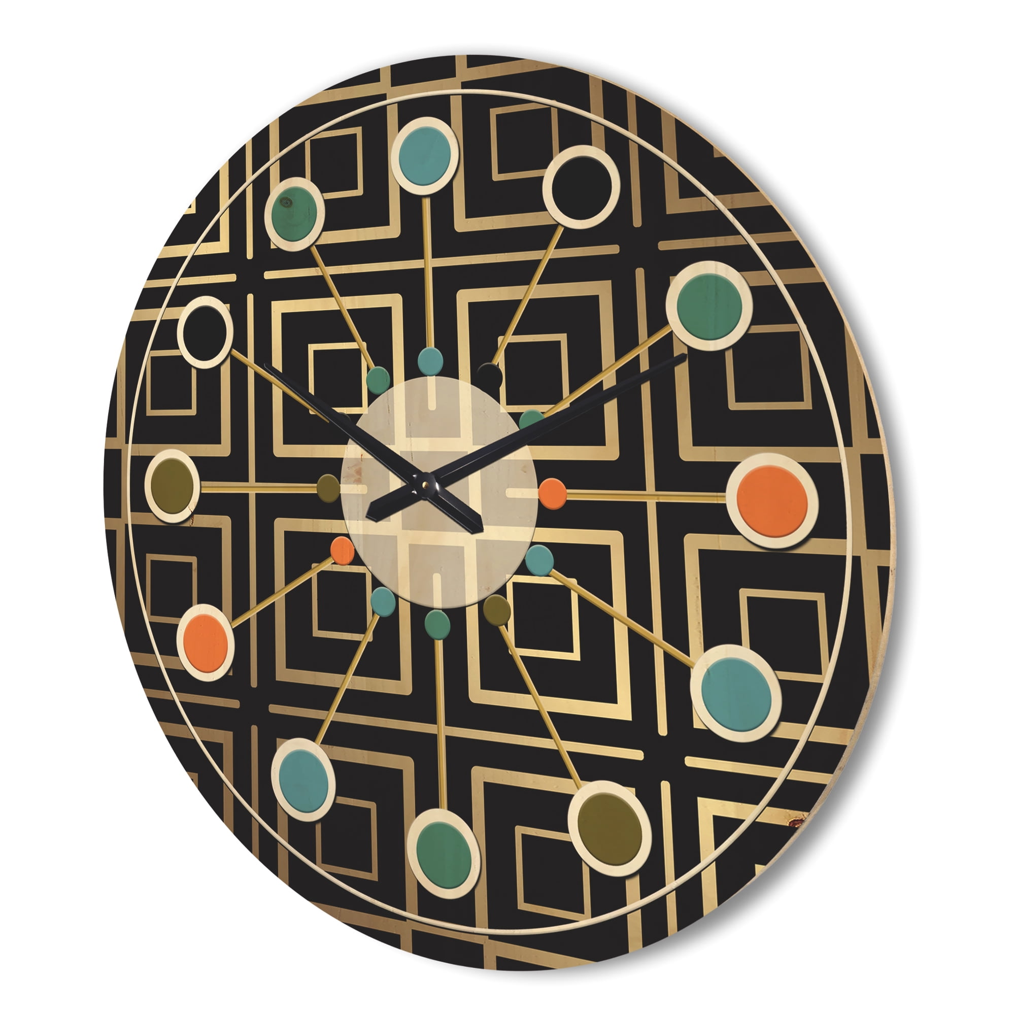 Designart 'Metallic Golden Luxury Geometrics XII XII' Mid-Century Modern Wood Wall Clock