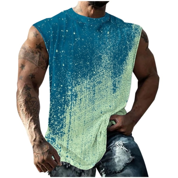 Hombres Moda Casual Impresión Suéter Cuello Redondo Deportes sin Mangas Tanque