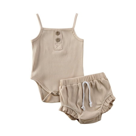 

Bagilaanoe 2pcs Newborn Baby Girl Short Pants Set Sleeveless Rompers Tops + Shorts 3M 6M 12M 18M 24M Infant Casual Summer Outfits