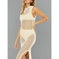 thumbnail image 5 of Womens Sexy Cover Ups Crochet Dress Sleeveless Crew Neck Hollow Out Beach Cover Up Side Slit Knit Midi Dresses, 5 of 6