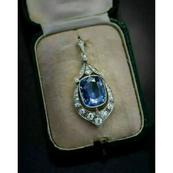 3Ct Cushion Cut Blue Tanzanite Pendant 14K White Gold Finish