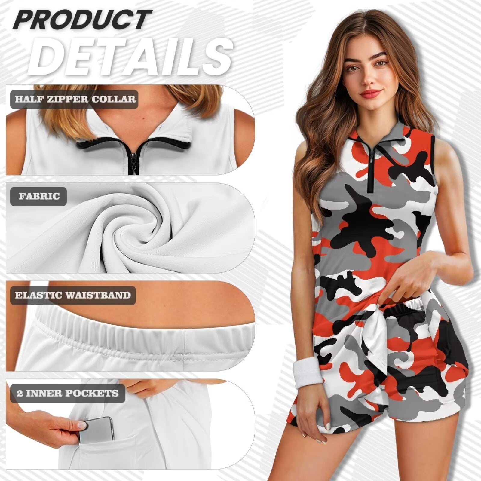 Yuyamidu Camo Hunting Golf Dresses for Women Size XL Casual Athletic Dress Half-Zip Collar Sports Activewear Dress Built in Shorts Tennis Dresses