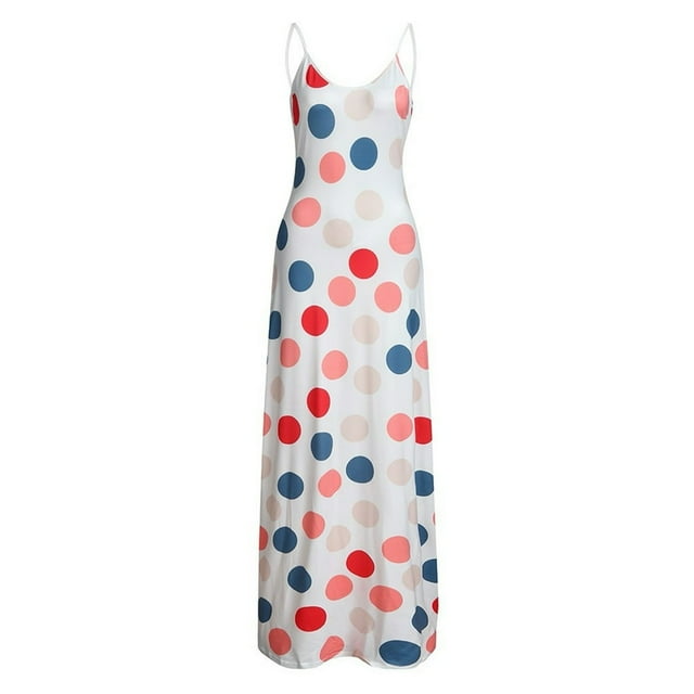 PENGXIANG Robes Sexy pour la Nuit de Club Femmes Sans Manches Point Imprimé Longue Maxi Robe Cocktail Partie Plage Robe de Soleil