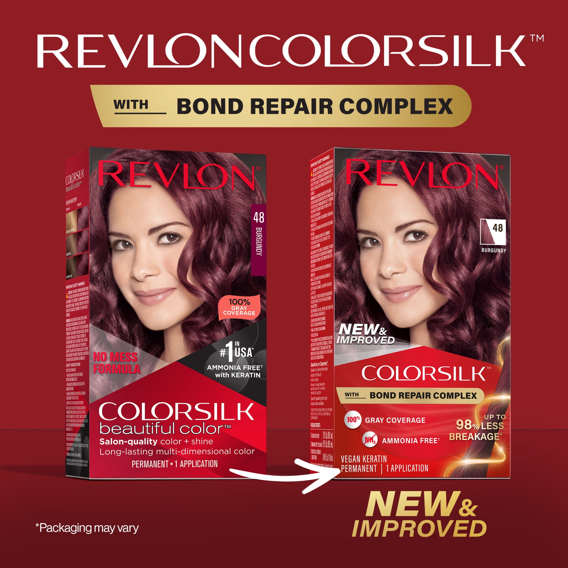 Revlon ColorSilk Permanent Hair Color, Bond Repair Complex, 48 Burgundy, 1 pack  (图3)