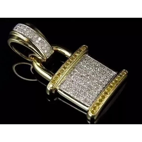 2Ct Lab-Created Moissanite Padlock Canary Pendant 14K Yellow Gold Plated Silver