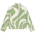 thumbnail image 4 of Jackets for Women Winter Coat Jackets Flannel Stand Collar Jacket(Abstract Green Cream Wavy Pattern,Size:S-4XL), 4 of 7