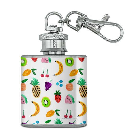 Tiny Fruits Bananas Cherries Grapes Kiwi Pineapples Stainless Steel 1oz Mini Flask Key Chain