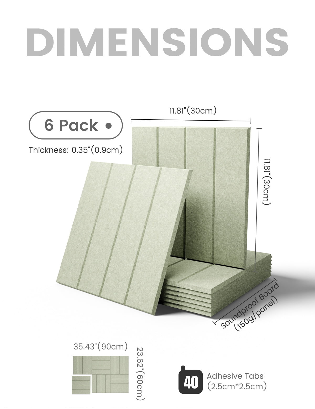 Fluxynara Large Felt Bulletin Board 36"x24" Cork Board Alternative - 6 Pack with 40 Safe Removable Adhesive Tabs, Cork Boards for Walls Felt Board for Home Office Classroom Pin Board-Sage Green