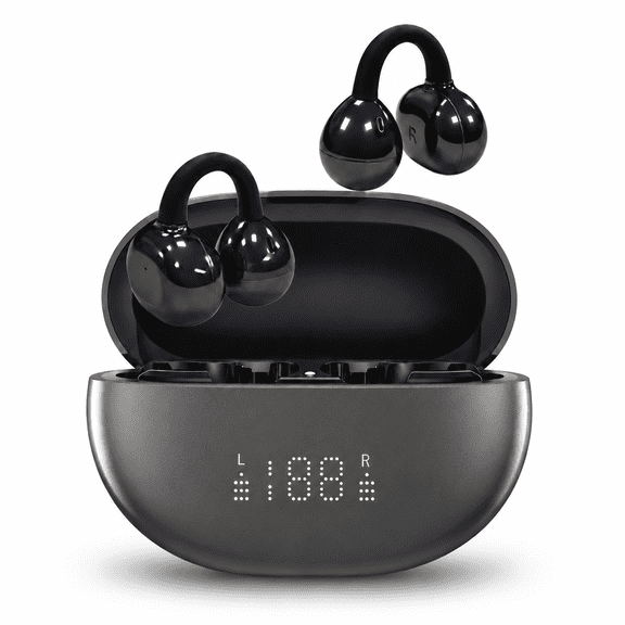 Ear Clip-On Earbuds Bluetooth 5.4, HiFi Stereo Deep Bass Open Headphones 40H Playtime, Waterproof Ear Buds with Digital LED Display, Lightweight Comfort Earphones for Working/Running