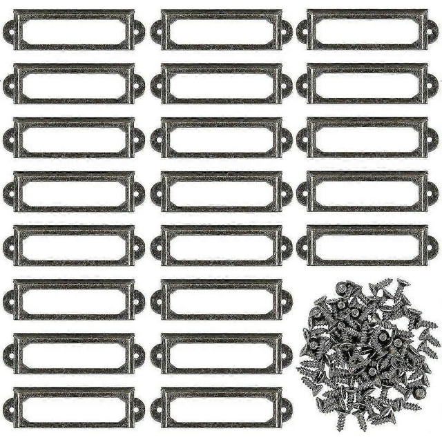 50pcs Metal Label Holders For Furniture Drawers Cabinets Cards Nameplates Frames With Screws For Desk Bookshelf Bookcase Shelves Bronze (s 59 X 17mm)