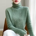 thumbnail image 4 of Suéter de lana con cuello alto para mujer, suéter de cachemira de punto con cuello alto y agujeros para otoño e invierno, suéter suelto para mujer, 4 of 5