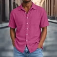 thumbnail image 2 of Lenago Men's Shirts Summer Imitation Linen Solid Color Casual Short Sleeved Collar Double Pocket Button Short Sleeved Top Shirts for Men, 2 of 9