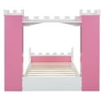 thumbnail image 4 of Kumix Castle-Shaped Wooden Bed with Storage Shelf, Dreamy Twin Size Platform Bed for Boys/Girls Bedroom, Platfrom Bed Frame Space-Saving, Pink+White, 4 of 7