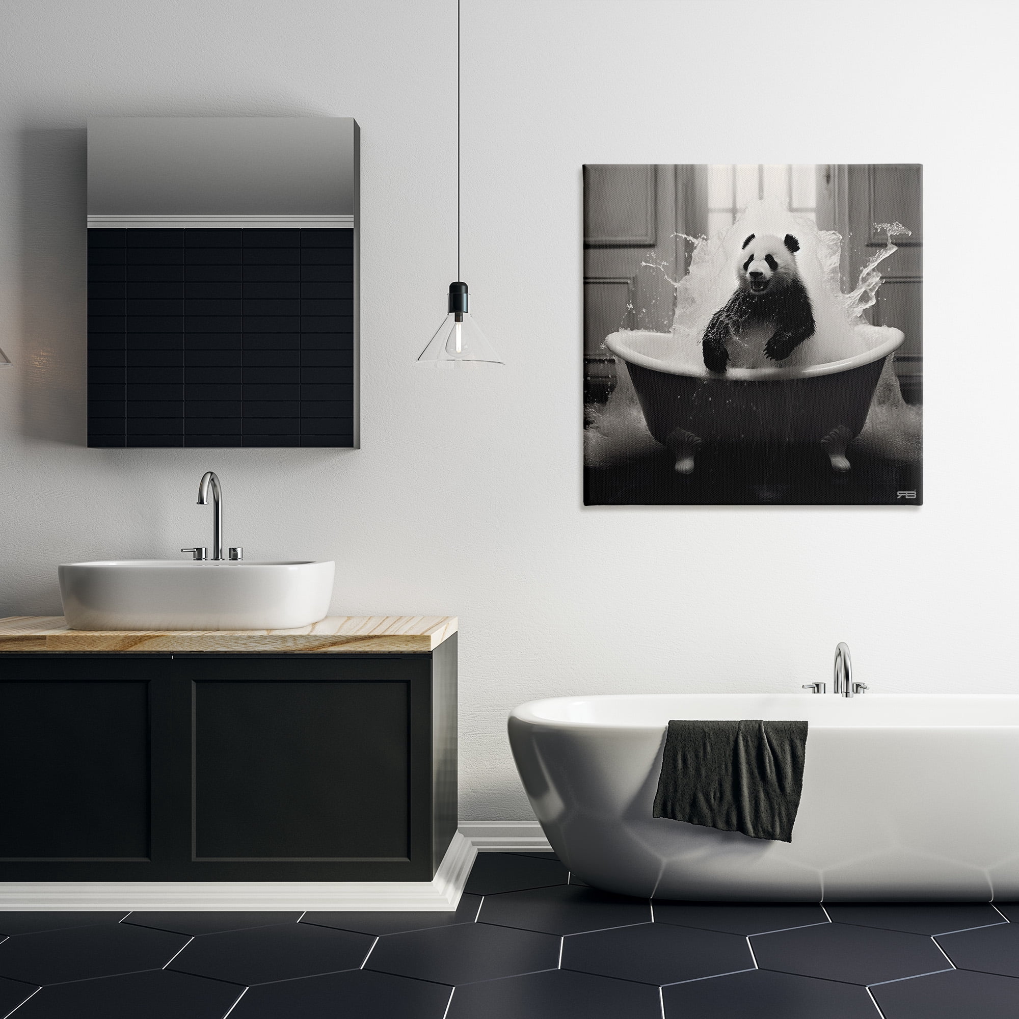 Stupell Industries Panda & Splashing Bathtub Animals & Insects Painting Gallery Wrapped Canvas Art Print Wall Art, 30 x 30