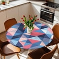 thumbnail image 2 of Abstract Check Texture Elastic Fitted Round Table Cover Pink Blue Waterproof Outdoor Tablecloth for Holiday Party, Picnic, Patio & Dining Fits Tables Up to 45"-54", 2 of 8