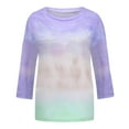 thumbnail image 3 of IROINNID Discount Polyester Long Sleeve T Shirt for Women Casual Summer Round Neck Print Outing Blouses Tops,Blue, 3 of 3