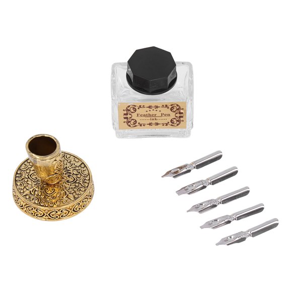 Fluent Comfortable Writing Vintage Feather Pen Quill with Simple Metal Pattern Suitable for Gifts Calligraphy