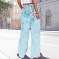 thumbnail image 4 of WTOBBY Women's Floral Print Wide Leg Pants with Pockets, High Waist Drawstring Loose Casual Trousers for Spring and Summer Season,Sky Blue 2XL, 4 of 6