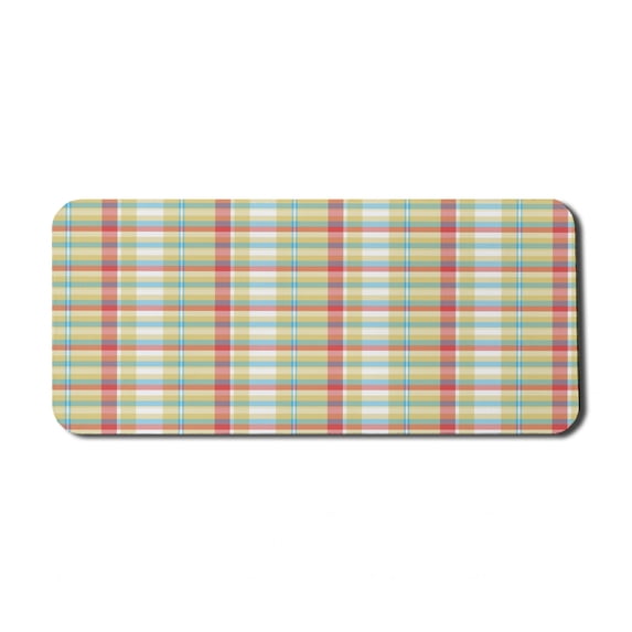 Plaid Computer Mouse Pad, Geometric Composition with Squares and Rectangles Colorful Shapes with Diagonal Lines, Rectangle Non-Slip Rubber Mousepad X-Large, 35" x 15", Multicolor, by Ambesonne