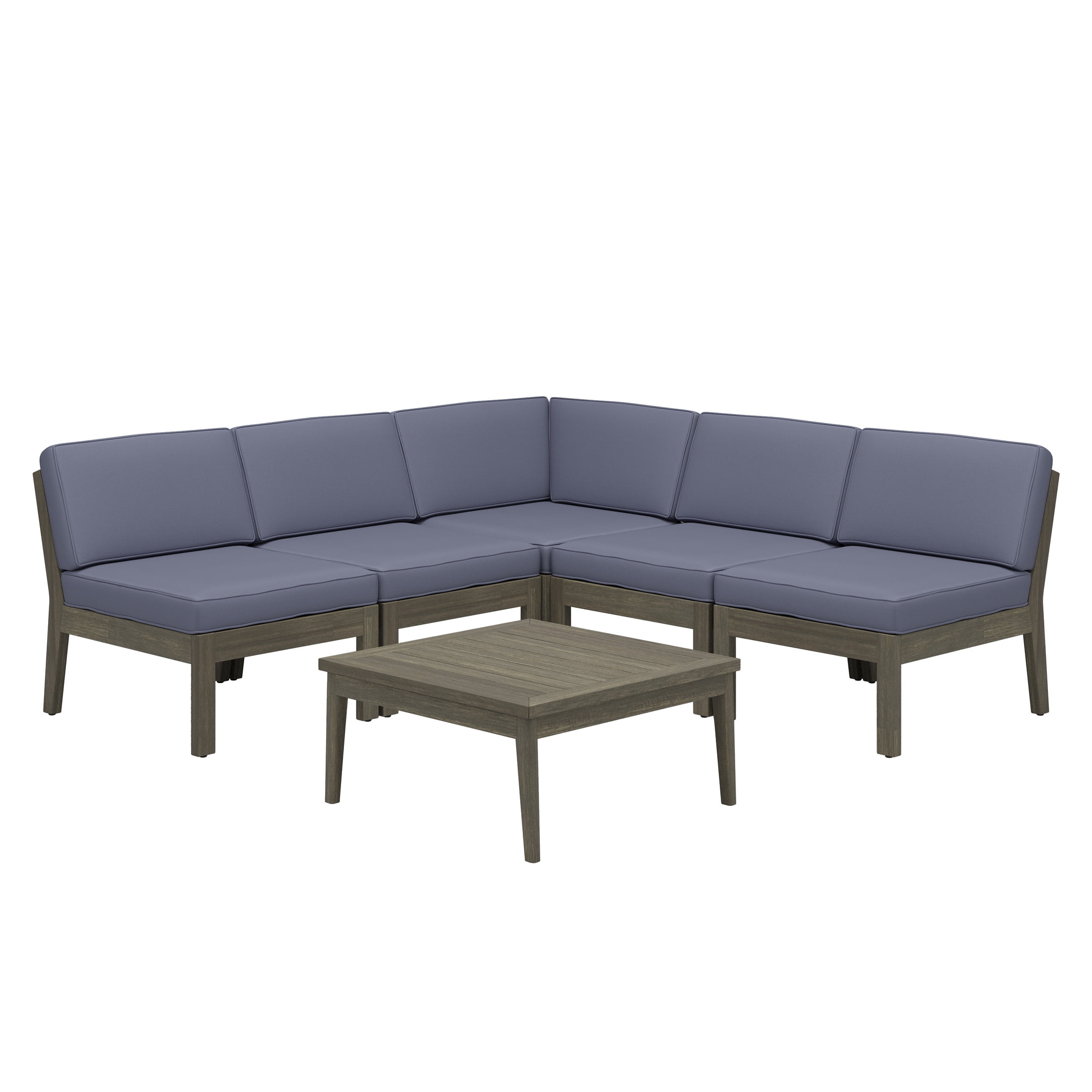 Christopher Knight Home 6-Piece Acacia Wood Outdoor Sectional Sofa Set with Patio Coffee Table, Dark Gray Cushion