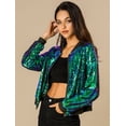 thumbnail image 2 of Chaqueta De Bombardero De Lentejuelas Con Cremallera Y Manga Larga Recortada Con Purpurina Para Mujer Verde M, 2 of 6