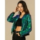 thumbnail image 2 of Chaqueta De Bombardero De Lentejuelas Con Cremallera Y Manga Larga Recortada Con Purpurina Para Mujer Verde M, 2 of 6