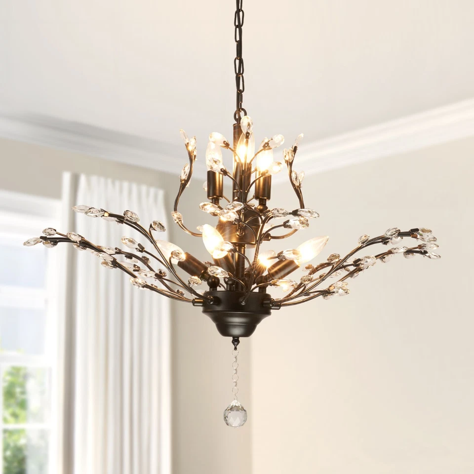 LUOLAX Modern Crystal Chandelier 7-Light Black Branches Ceiling Lamp Pendant Fixtures