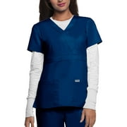 grey's anatomy women's junior fit 3 pocket mock wrap scrub top, indigo, x-small