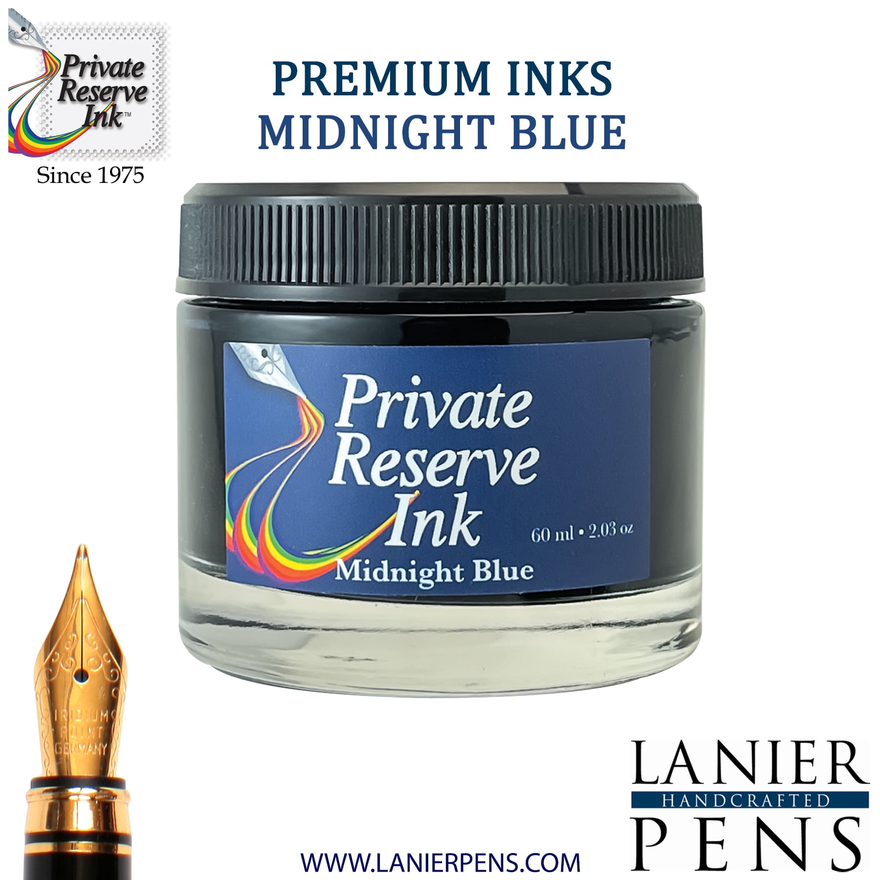 Private Reserve Ink, 60ml Fountain Pen Ink Bottle - Midnight Blue (PR17011)