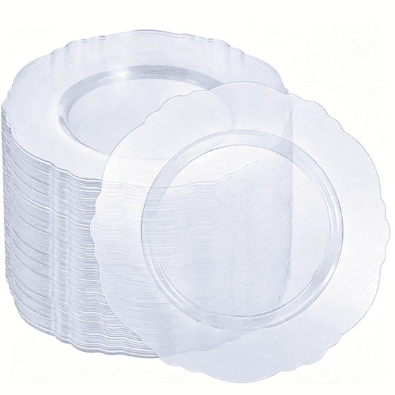 60 Pack 7.5 Inch Baroque Scalloped Rim Clear Plastic Plates, Reusable Small Appetizer and Dessert Serving Plates