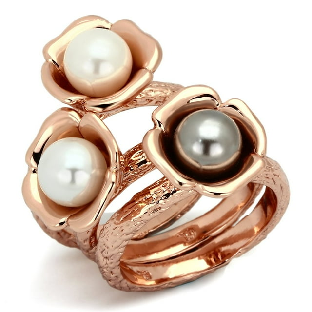 IP Rose Gold(Ion Plating) Stainless Steel Ring with Synthetic Glass Bead in Multi Color for Women Multi Color Stone Color Style TK852 Size 10