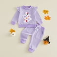 thumbnail image 2 of Staki Kids Baby Girl Halloween Outfit Pumpkin Print Bell Bottoms Fall Toddler Flare Clothes Set 0-3T,0-3 Months, 2 of 9
