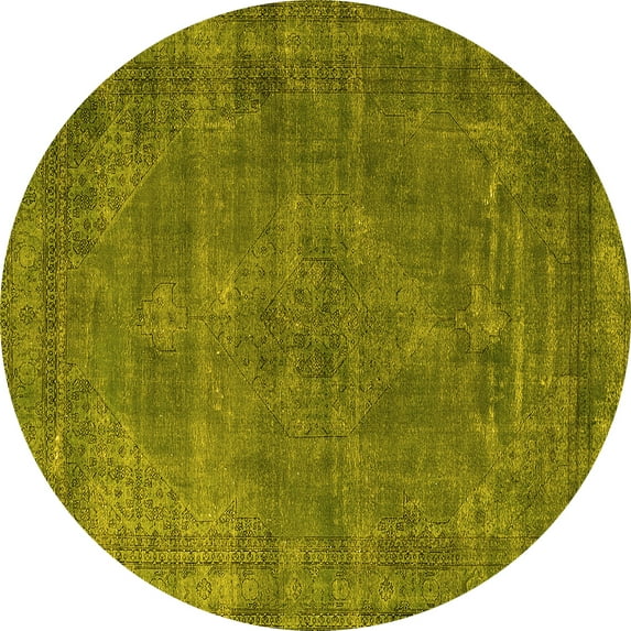 Ahgly Company Indoor Round Oriental Yellow Industrial Area Rugs, 5' Round