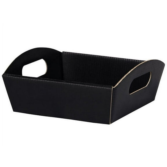 6 PK, Black Small Shallow Folding Market Tray For Use As Gourmet Gift Baskets, Food Baskets Or Home Decor Decorative Accessory