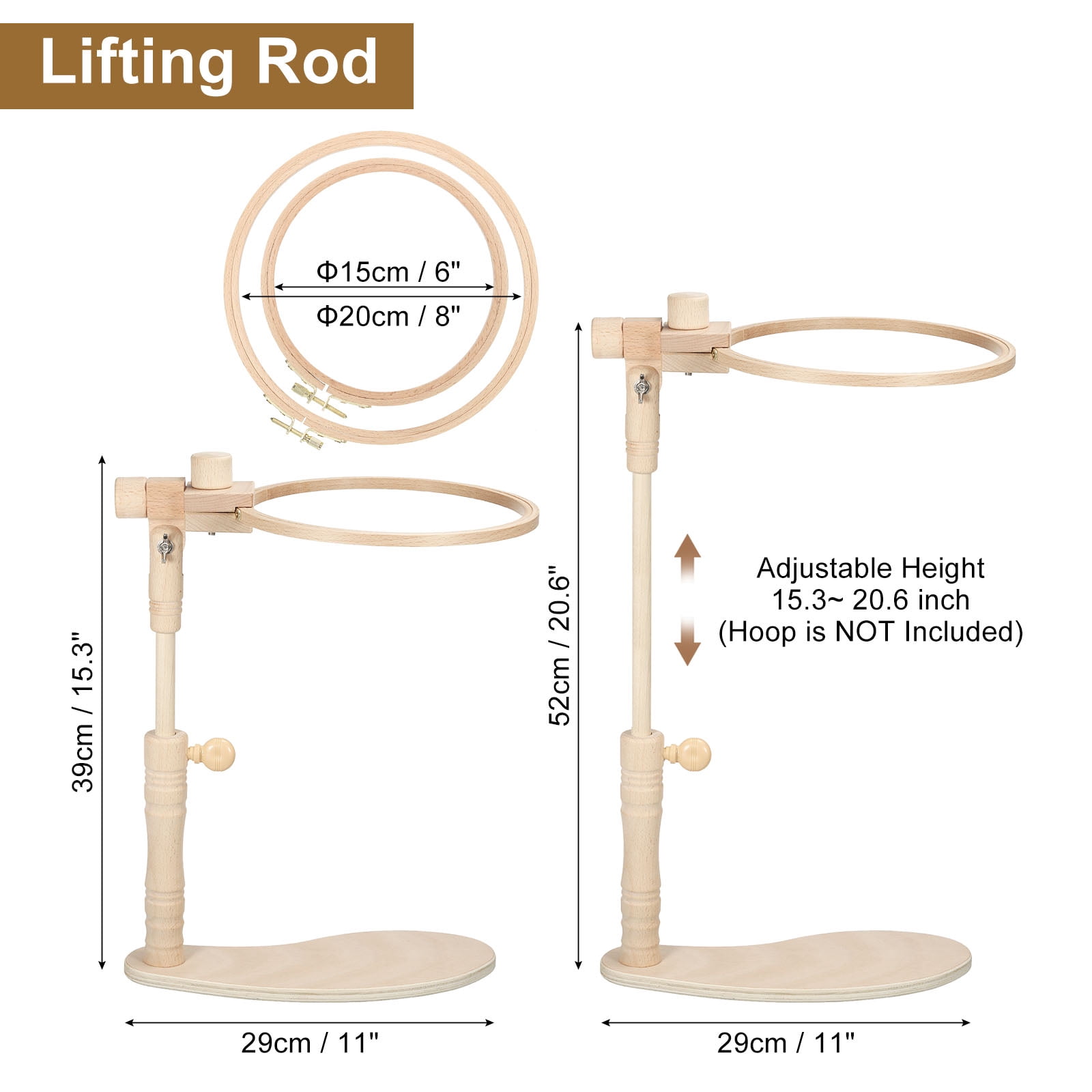 Wood Embroidery Stand with 2 Pcs 6" 8" Hoops Adjustable Rotated Embroidery Frame Stand