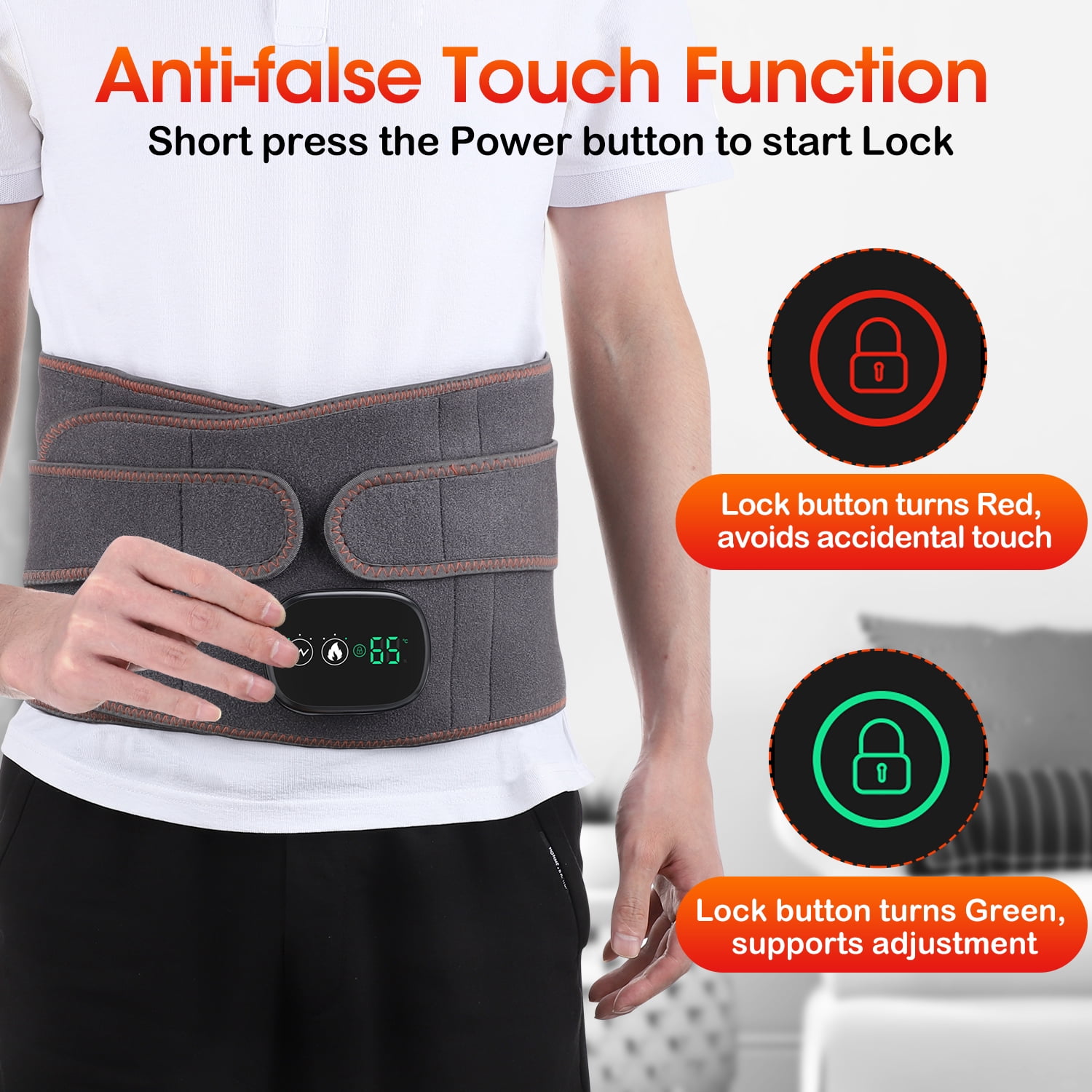 Heating Back Brace for Lower Back Relax, Heated Back Support Belt, Cordless Heating Pad Operated by 5000mAh Rechargeable Battery, 3 Vibration Modes & 3 Heat Levels, Gifts for Men Women