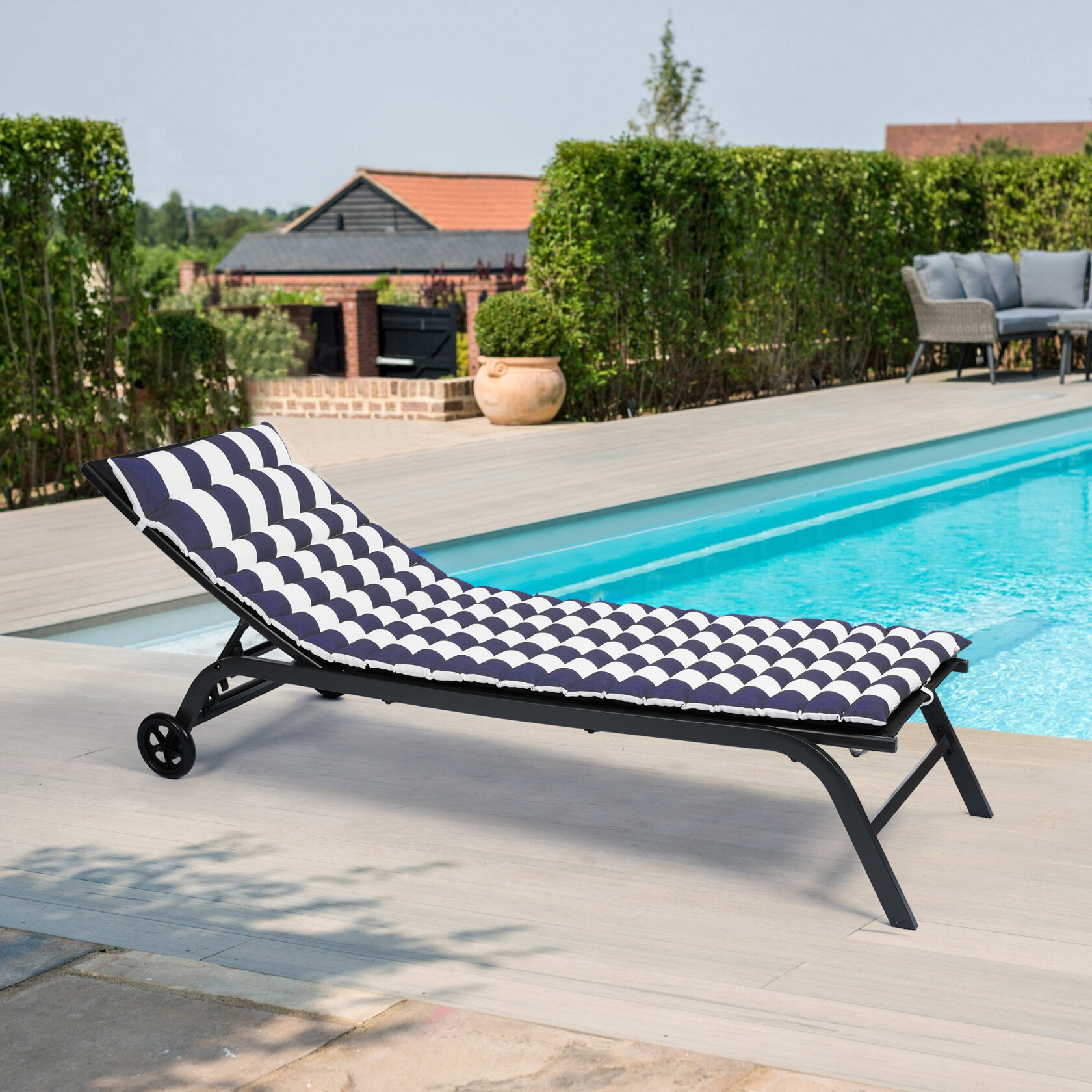 Outdoor Chaise Lounge Chair Cushion Replacement Patio Seat Cushion with High Resilience Sponge Removable Cushion Cover UV Resistant Fade Resistant BLUE WHITE Walmart