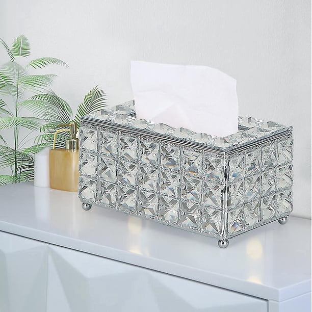 Cubierta de caja de pañuelos de cristal, servilletero transparente rectangular, decoración, estuche de Kleenex para tocador de baño/encimera/tocador de dormitorio/mesita de noche/escritorio/comedor
