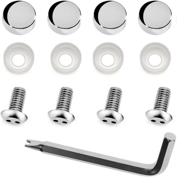 LFPartS Stainless Steel Rust Resistant License Plate Frame Security Anti-Theft Screws Fasteners (M6x12mm Machine Type, Chrome Caps)