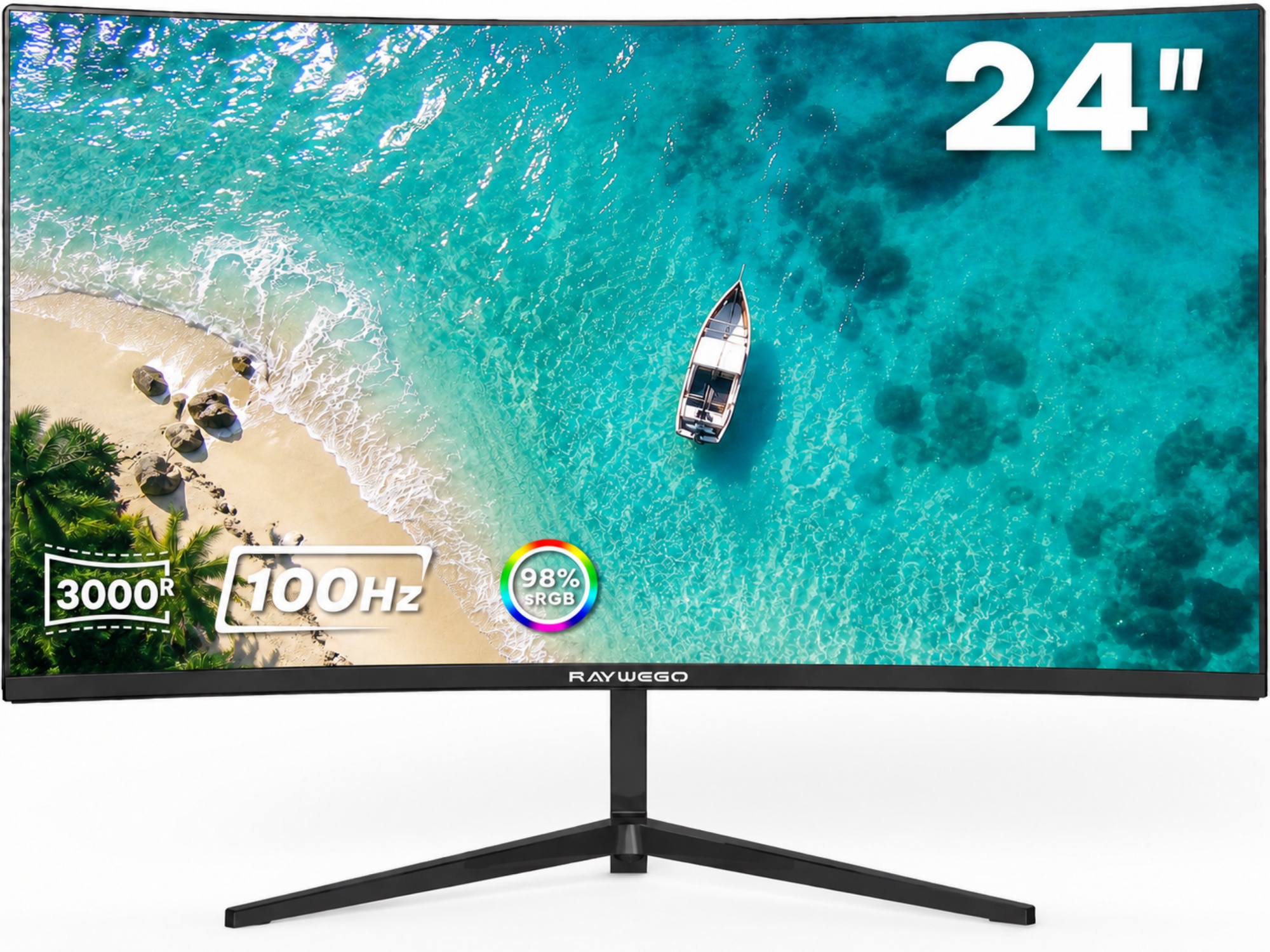 Raywego 24 inch Curved Computer Monitor, FHD 1080P 100Hz Desktop Monitors for Computer, HDMI&VGA Ports, Eye Care