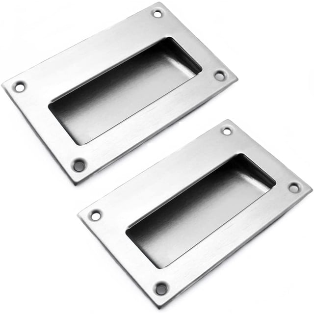 2 Pack Moderne Poignée de Porte en Acier Inoxydable Caché Tiroir Encastré Tiroir Rectangulaire Intégré pour Armoire de Cuisine 128X83MM avec 8PCS Vis