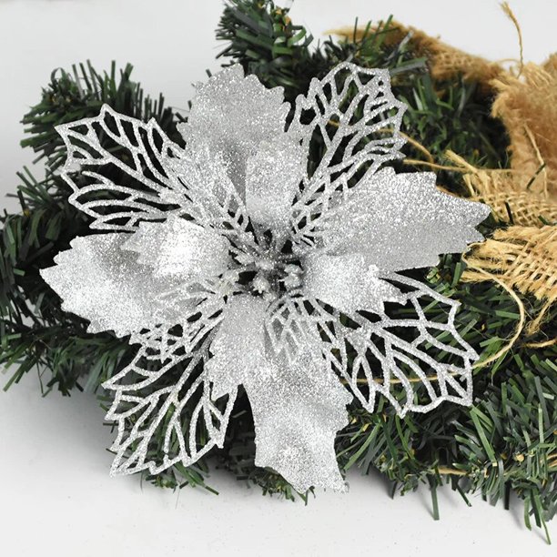 5 uds gran brillo Poinsettia flor Artificial de cabezas de flores para boda fiesta decoración de Navidad para el hogar Merry Christmas árbol adornos