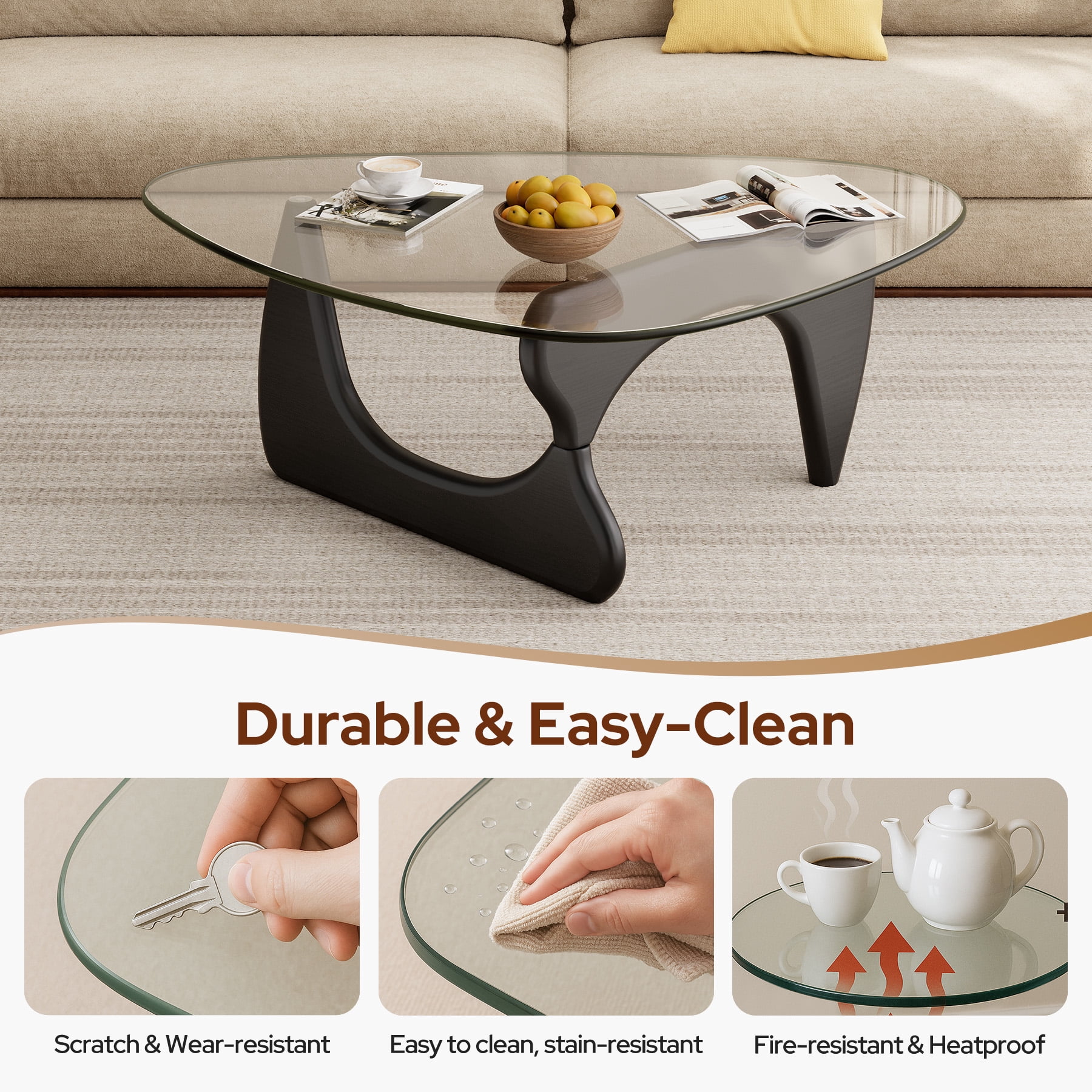Modern Glass Coffee Table for Living Room for Bedroom Living Room, Office, Black, 35"
