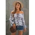 thumbnail image 3 of POGLIP Women's Blue Vintage Print Split Neck Blouse, 3 of 6