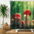 thumbnail image 3 of 72x72 Inches Forest Red Mushroom Shower Curtain Sunshine Through Misty Green Jungle Enchanted Fairytale Wonderland Fabric Shower Curtains for Bathroom Decor Waterproof with Hooks, 3 of 6