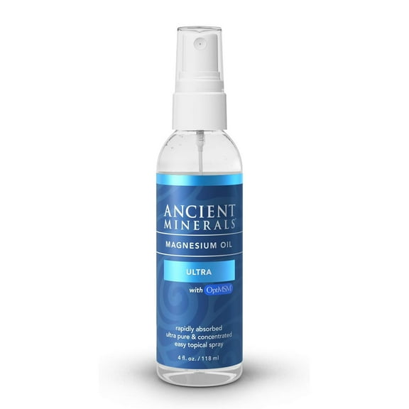 Ancient Minerals Magnesium Oil Spray Ultra with MSM, 4 oz, for Cramp Relief, Feet Care, Unscented