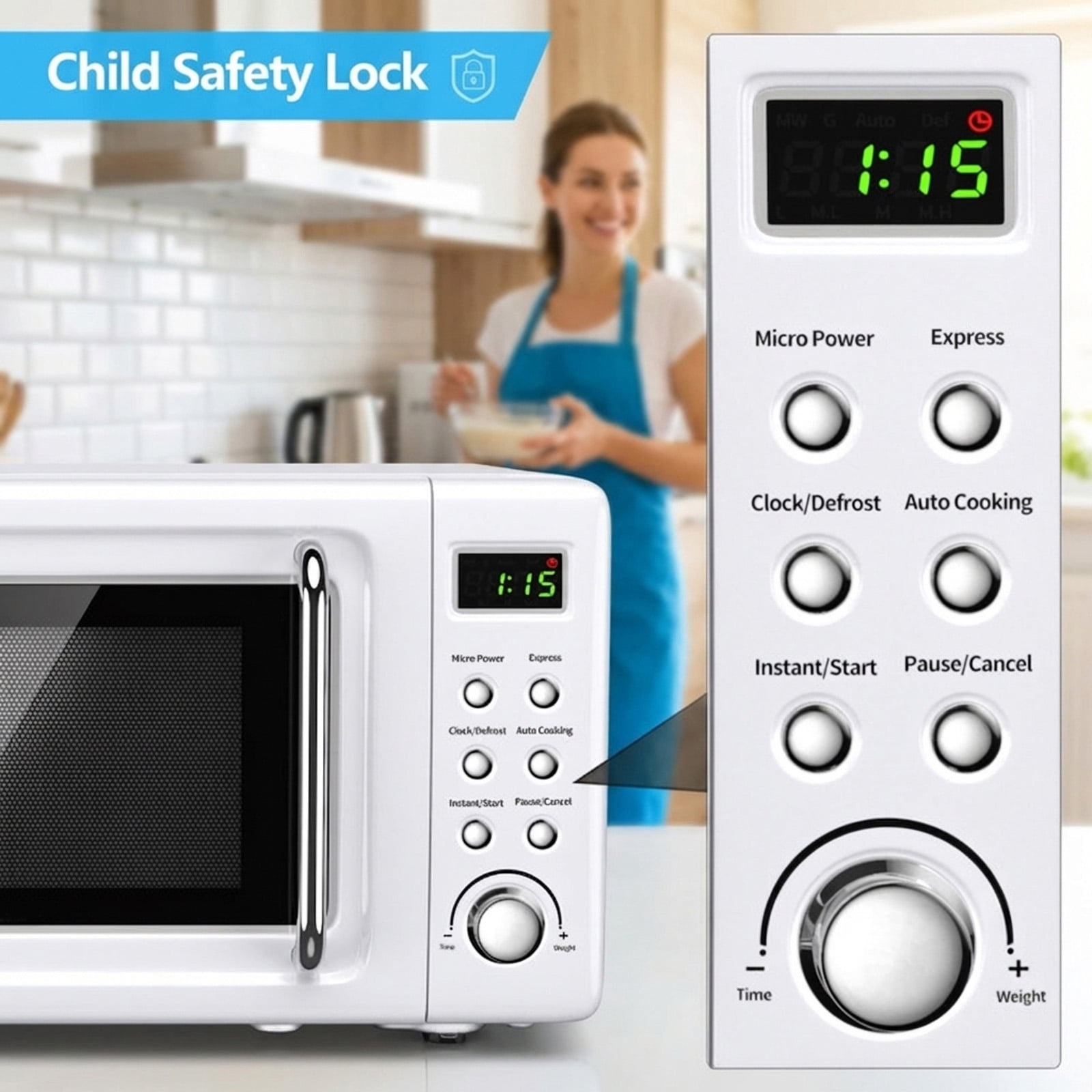 RUIE Retro Microwave Oven,700W 0.7 Cu.ft Countertop Microwave with 5 Power Levels and 8 Auto Cook Menus,LED Display,Child Lock,Compact Microwave for Apartment Dorm Office