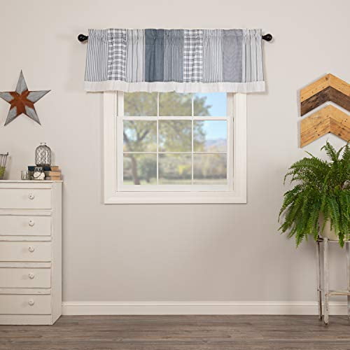 VHC Sawyer Mill Charcoal Patchwork Ruffle Farmhouse Country Lined Window Valance 