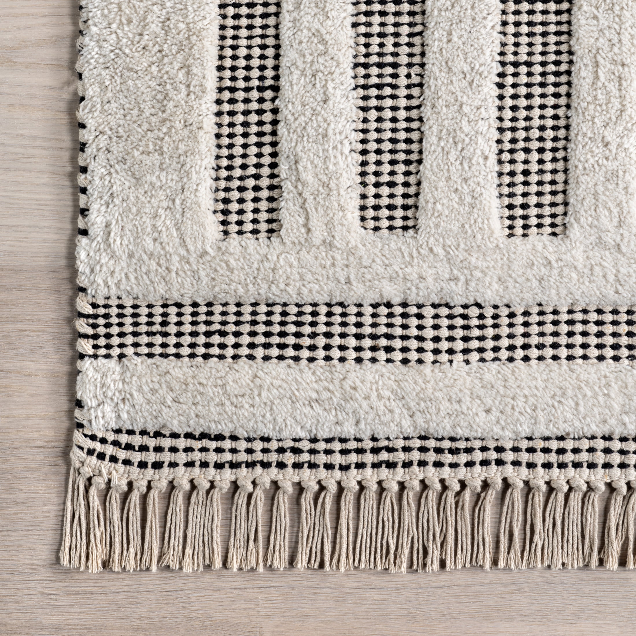 Rugs USA Merrick Tasseled Cotton and Wool Area Rug, 2' 6" x 8', Runner, Merrick Black